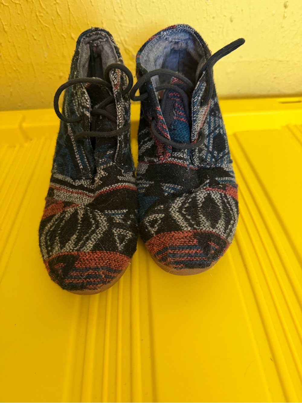 Tom’s Aztec Lace-Up Wedge Ankle Booties